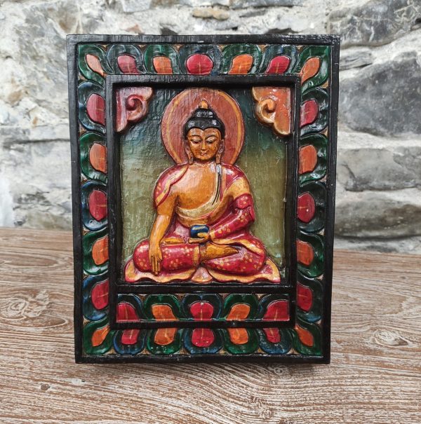 quadro intagliato con buddha dipinto a mano