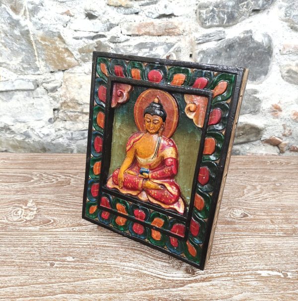 quadro intagliato con buddha dipinto a mano