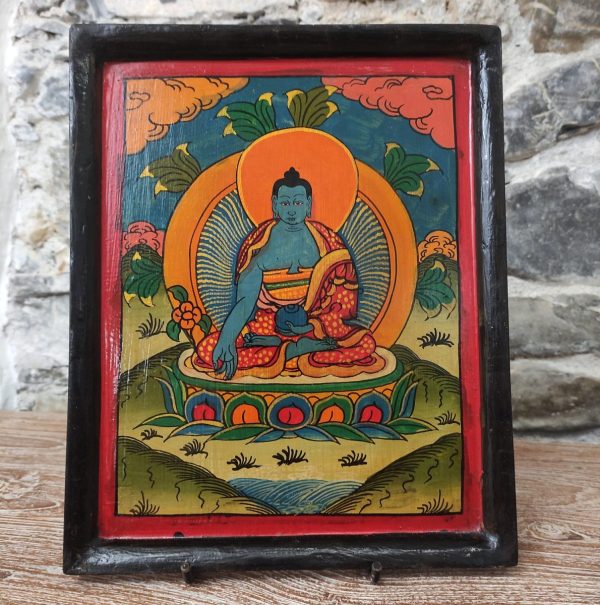 quadro in legno buddha dipinto in blu