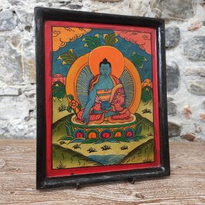 quadro in legno buddha dipinto in blu