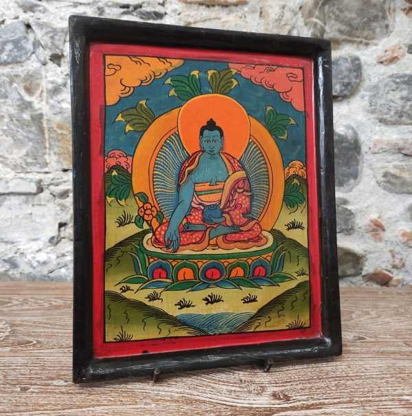 quadro in legno buddha dipinto in blu